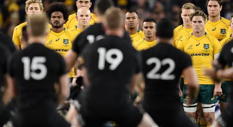 Qantas Wallabies face the All Blacks Haka